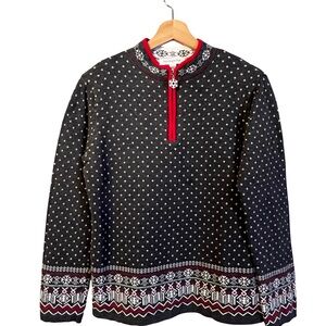 Breckenridge Womens Fair Isle Nordic Snowflake Sweater Size L 1/4 Zip Christmas